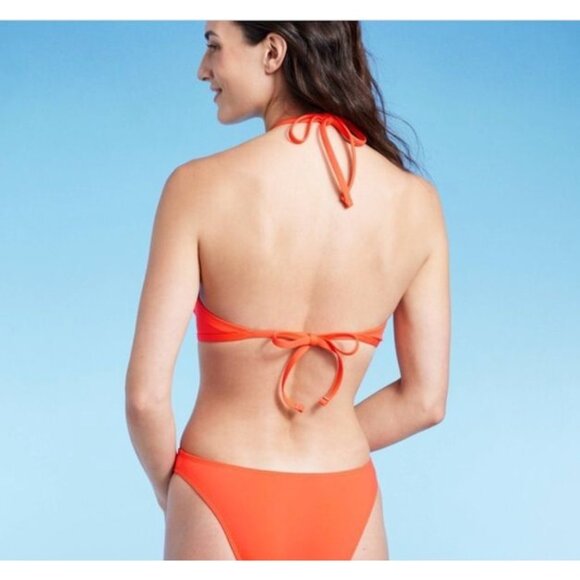 SHADE & SHORE BIKINI TOP HALTER NECK CUT OUT TIE SWIM SUIT ORANGE WOMEN'S NWT - Picture 2 of 9